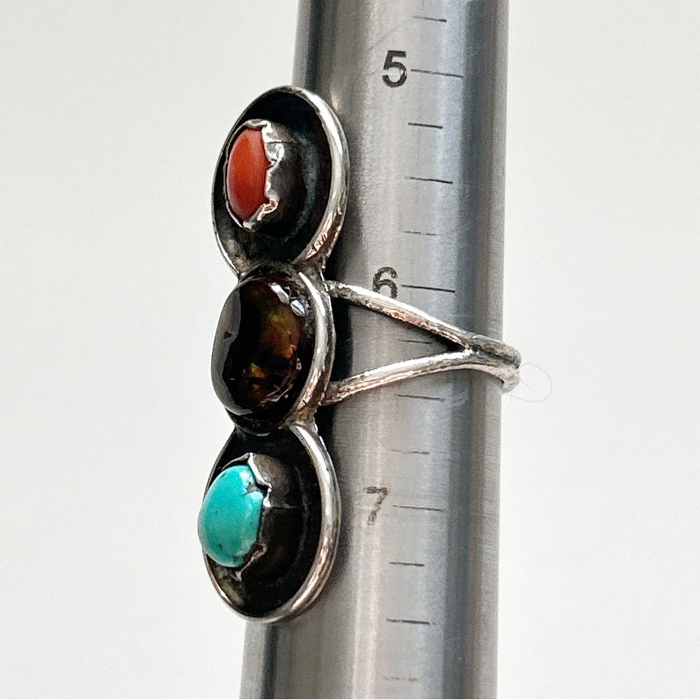 Stunning Vintage Southwestern Turquoise Fire Agate Coral Sterling Silver Ring - Picture 11 of 11